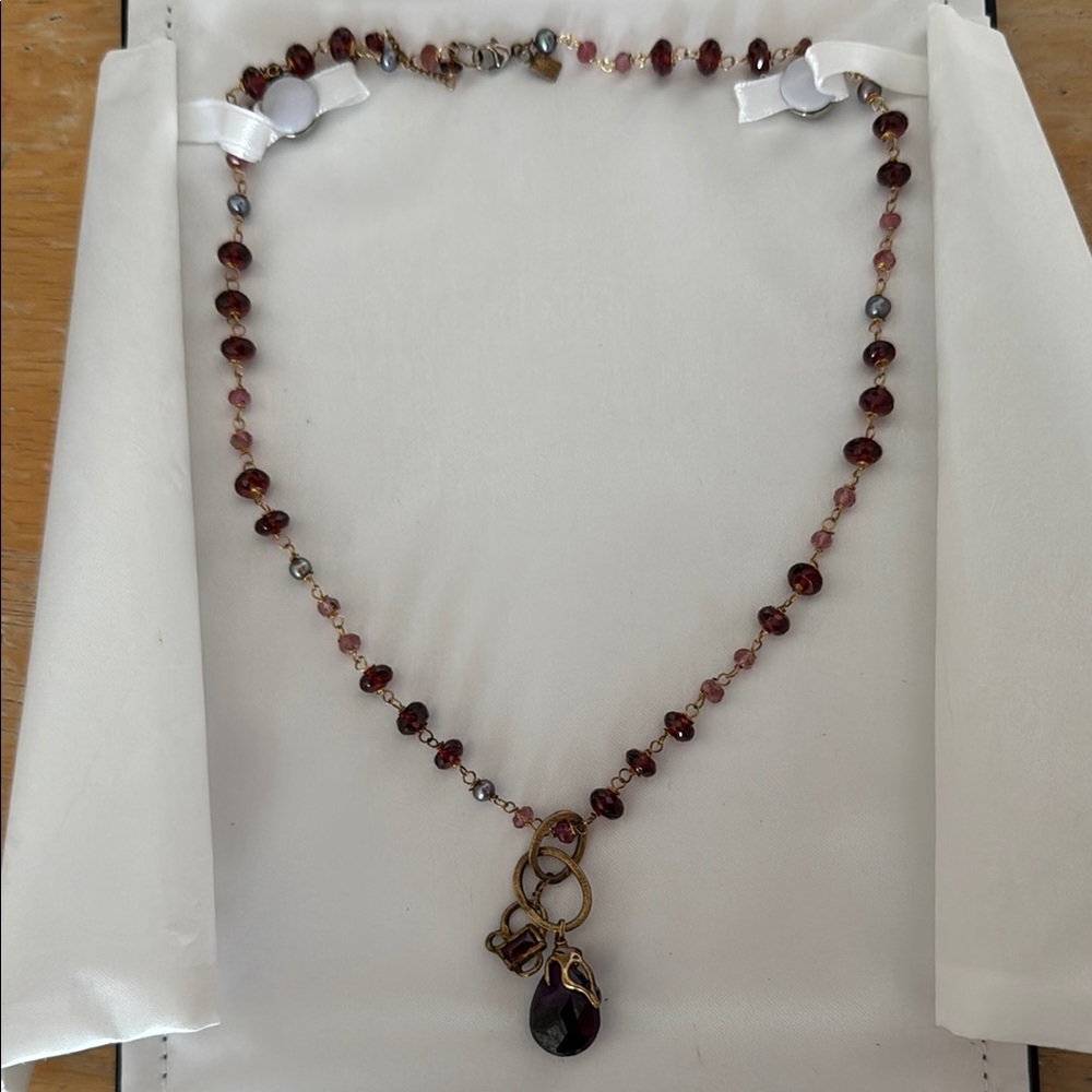 ALEXIS BITTAR Semi Precious Stone Necklace with Tear-Drop Pendant